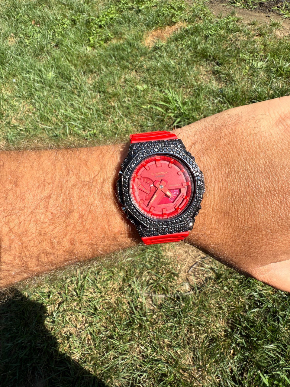 BLACK MOISSANITE Real 925 Silver Iced Red Casio G Shock GA2100 Hip Hop Watch