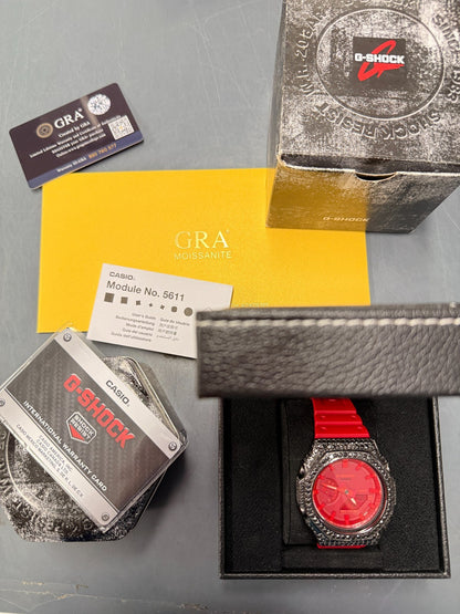 BLACK MOISSANITE Real 925 Silver Iced Red Casio G Shock GA2100 Hip Hop Watch