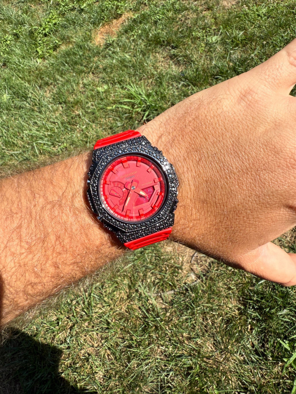 BLACK MOISSANITE Real 925 Silver Iced Red Casio G Shock GA2100 Hip Hop Watch