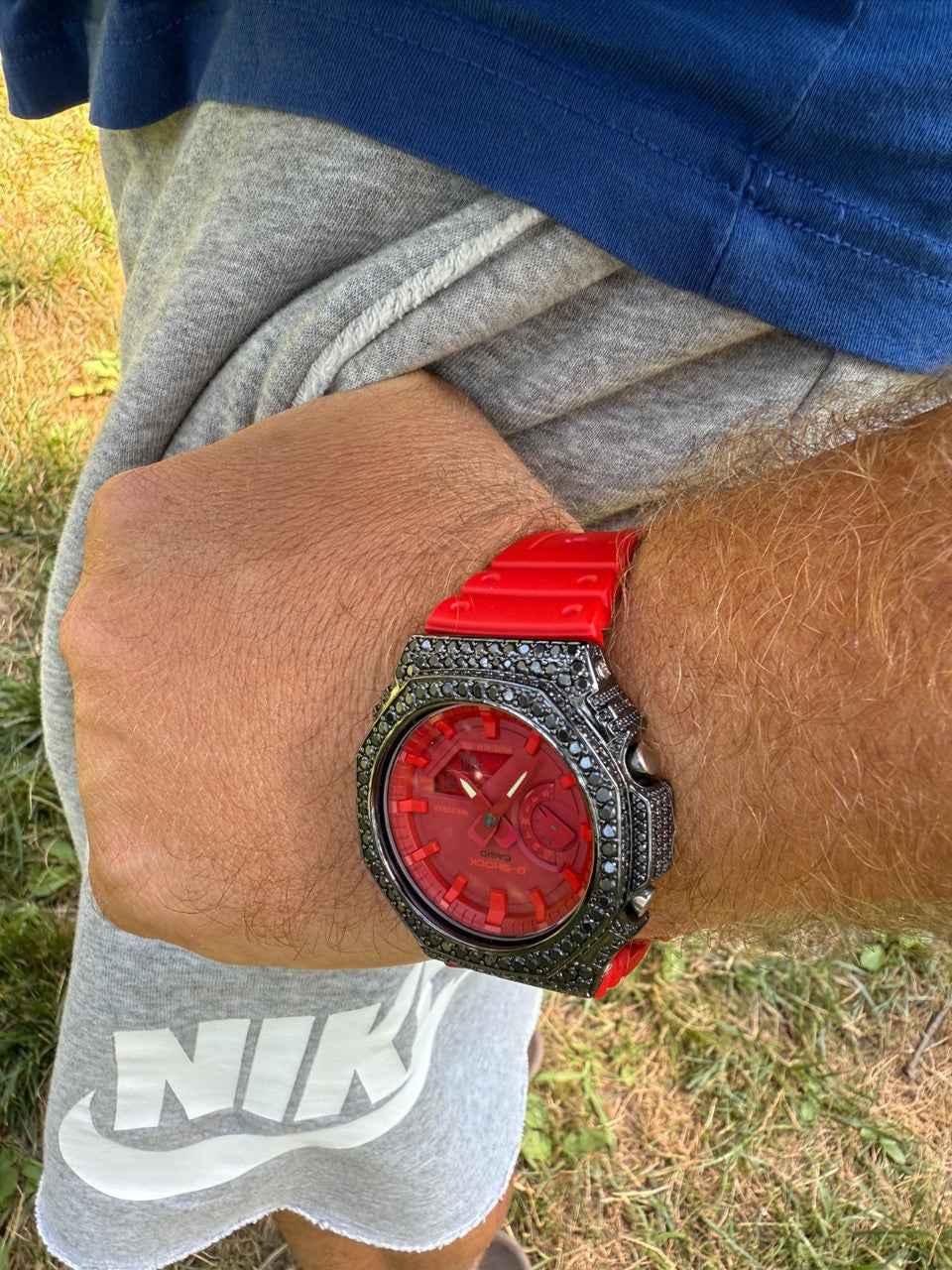 BLACK MOISSANITE Real 925 Silver Iced Red Casio G Shock GA2100 Hip Hop Watch