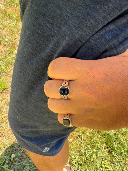 Miami Cuban Ring - 925 Silver Oxidized - Genuine Black Onyx Stone