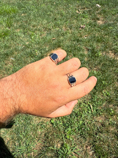 Miami Cuban Ring - 925 Silver Oxidized - Genuine Black Onyx Stone