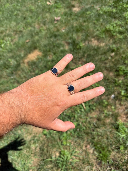 Miami Cuban Ring - 925 Silver Oxidized - Genuine Black Onyx Stone