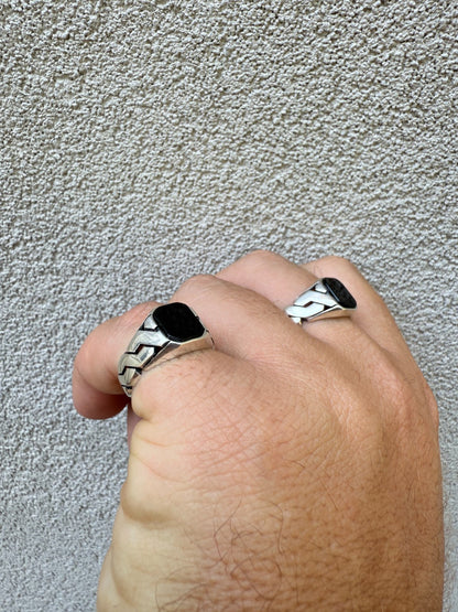 Miami Cuban Ring - 925 Silver Oxidized - Genuine Black Onyx Stone
