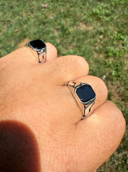 Miami Cuban Ring - 925 Silver Oxidized - Genuine Black Onyx Stone