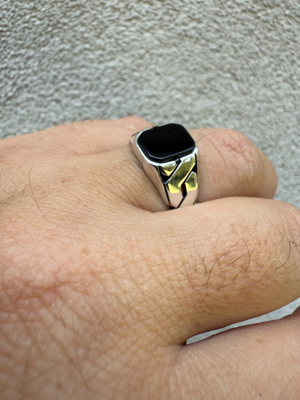 Miami Cuban Ring - 925 Silver Oxidized - Genuine Black Onyx Stone