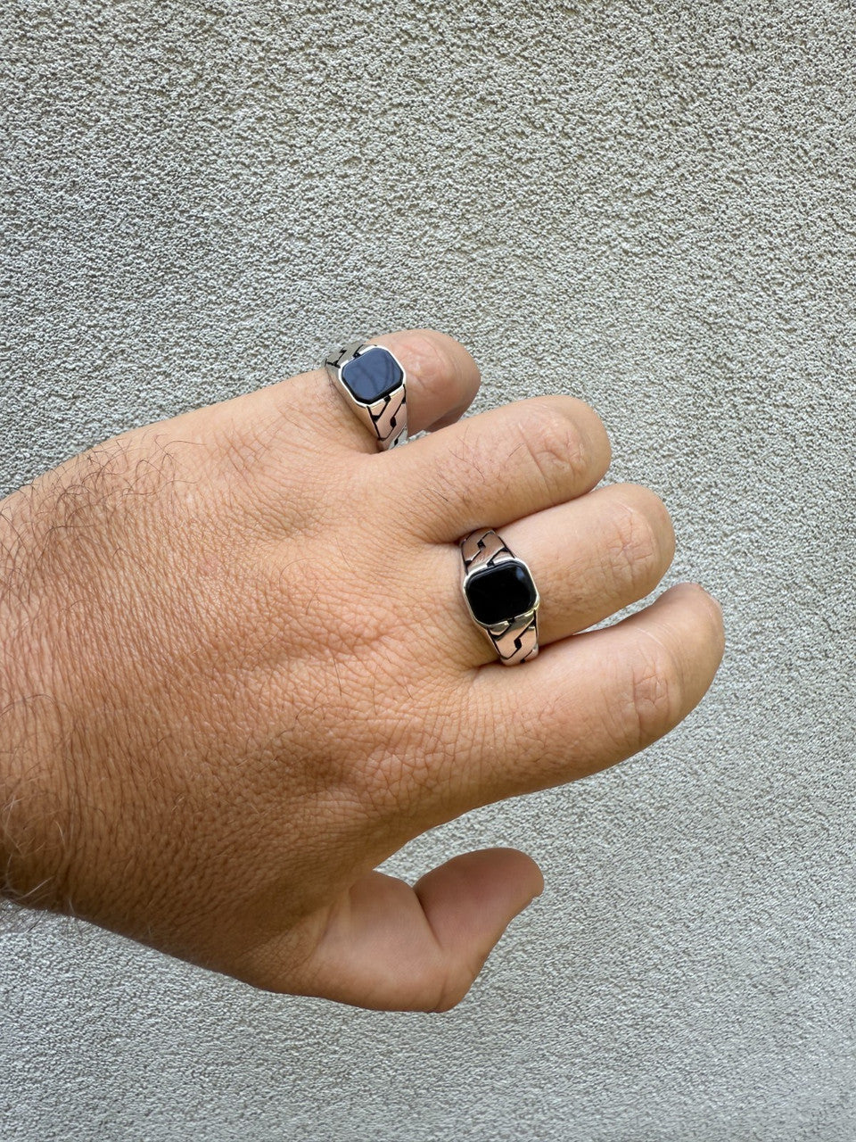 Miami Cuban Ring - 925 Silver Oxidized - Genuine Black Onyx Stone