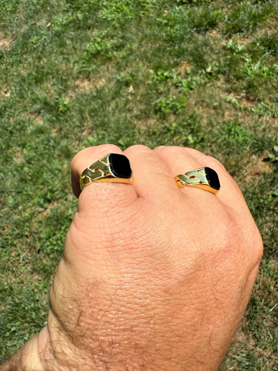 Miami Cuban Ring - 14k Gold Vermeil 925 Silver - Genuine Black Onyx Stone