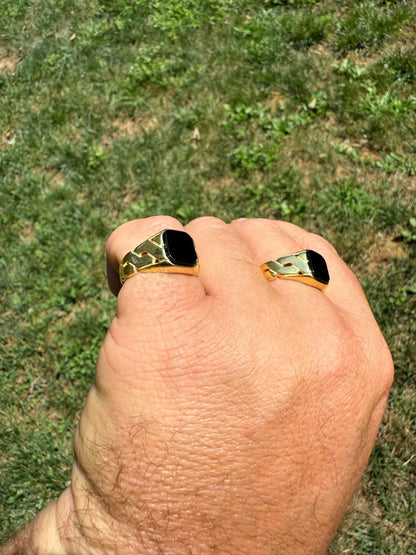 Miami Cuban Ring - 14k Gold Vermeil 925 Silver - Genuine Black Onyx Stone