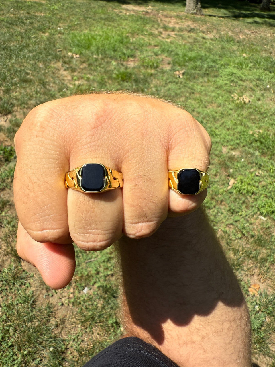 Miami Cuban Ring - 14k Gold Vermeil 925 Silver - Genuine Black Onyx Stone