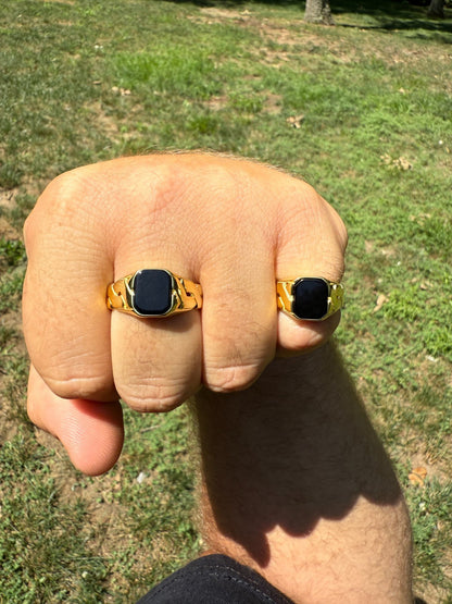 Miami Cuban Ring - 14k Gold Vermeil 925 Silver - Genuine Black Onyx Stone