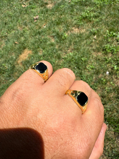 Miami Cuban Ring - 14k Gold Vermeil 925 Silver - Genuine Black Onyx Stone