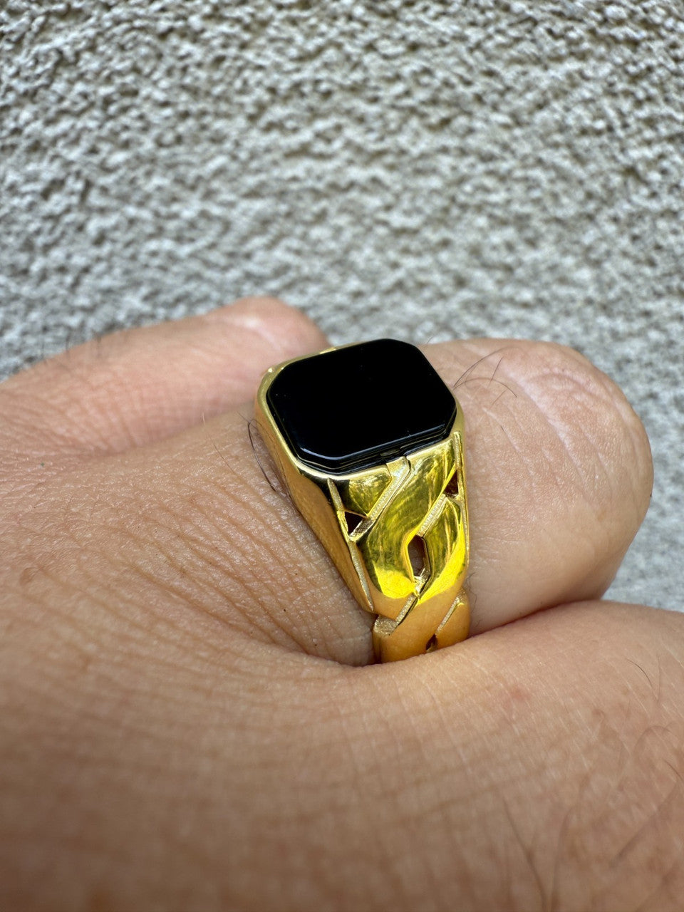 Miami Cuban Ring - 14k Gold Vermeil 925 Silver - Genuine Black Onyx Stone