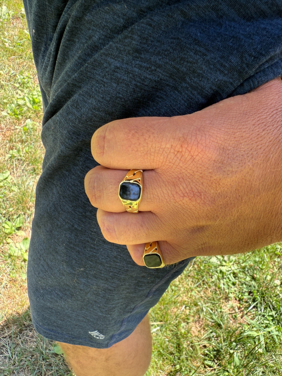 Miami Cuban Ring - 14k Gold Vermeil 925 Silver - Genuine Black Onyx Stone