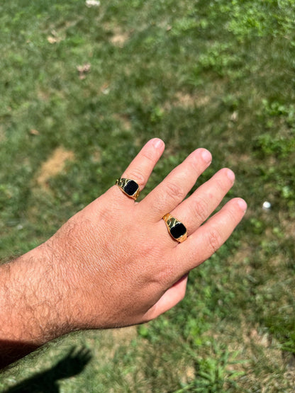 Miami Cuban Ring - 14k Gold Vermeil 925 Silver - Genuine Black Onyx Stone
