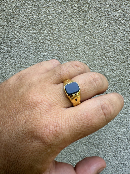 Miami Cuban Ring - 14k Gold Vermeil 925 Silver - Genuine Black Onyx Stone