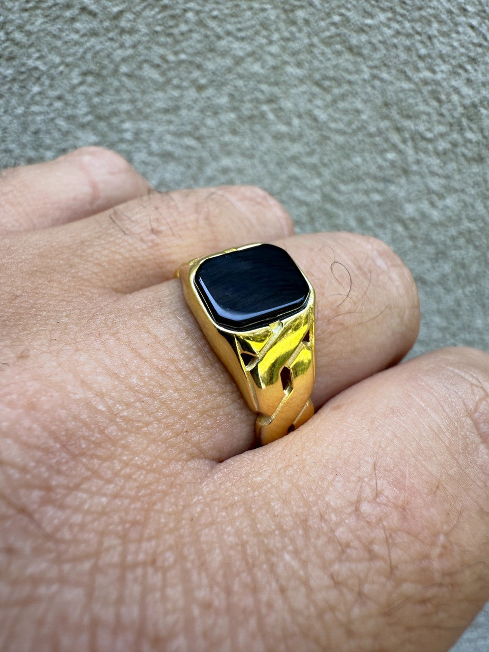 Miami Cuban Ring - 14k Gold Vermeil 925 Silver - Genuine Black Onyx Stone