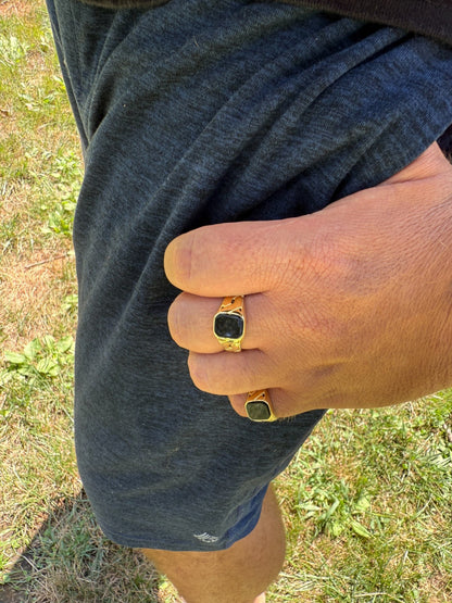 Miami Cuban Ring - 14k Gold Vermeil 925 Silver - Genuine Black Onyx Stone