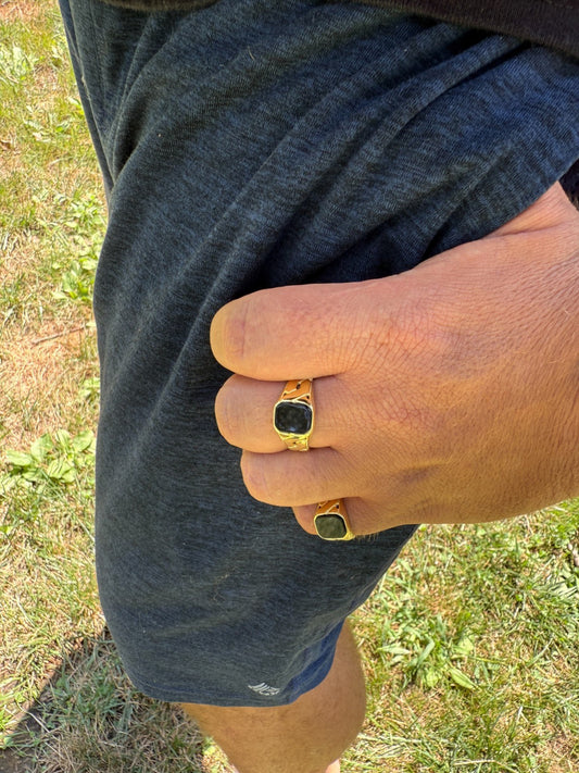 Miami Cuban Ring - 14k Gold Vermeil 925 Silver - Genuine Black Onyx Stone