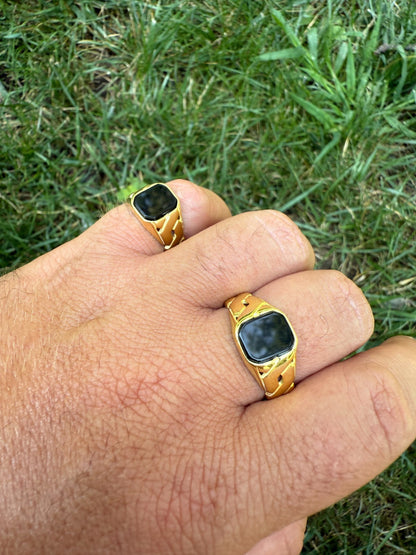 Miami Cuban Ring - 14k Gold Vermeil 925 Silver - Genuine Black Onyx Stone