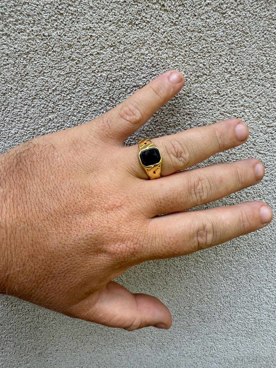 Miami Cuban Ring - 14k Gold Vermeil 925 Silver - Genuine Black Onyx Stone