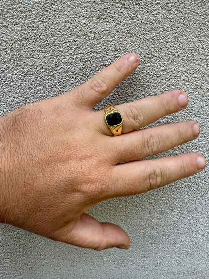 Miami Cuban Ring - 14k Gold Vermeil 925 Silver - Genuine Black Onyx Stone
