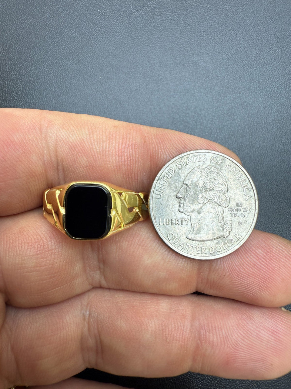 Miami Cuban Ring - 14k Gold Vermeil 925 Silver - Genuine Black Onyx Stone