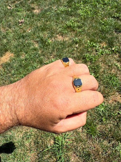 Miami Cuban Ring - 14k Gold Vermeil 925 Silver - Genuine Black Onyx Stone