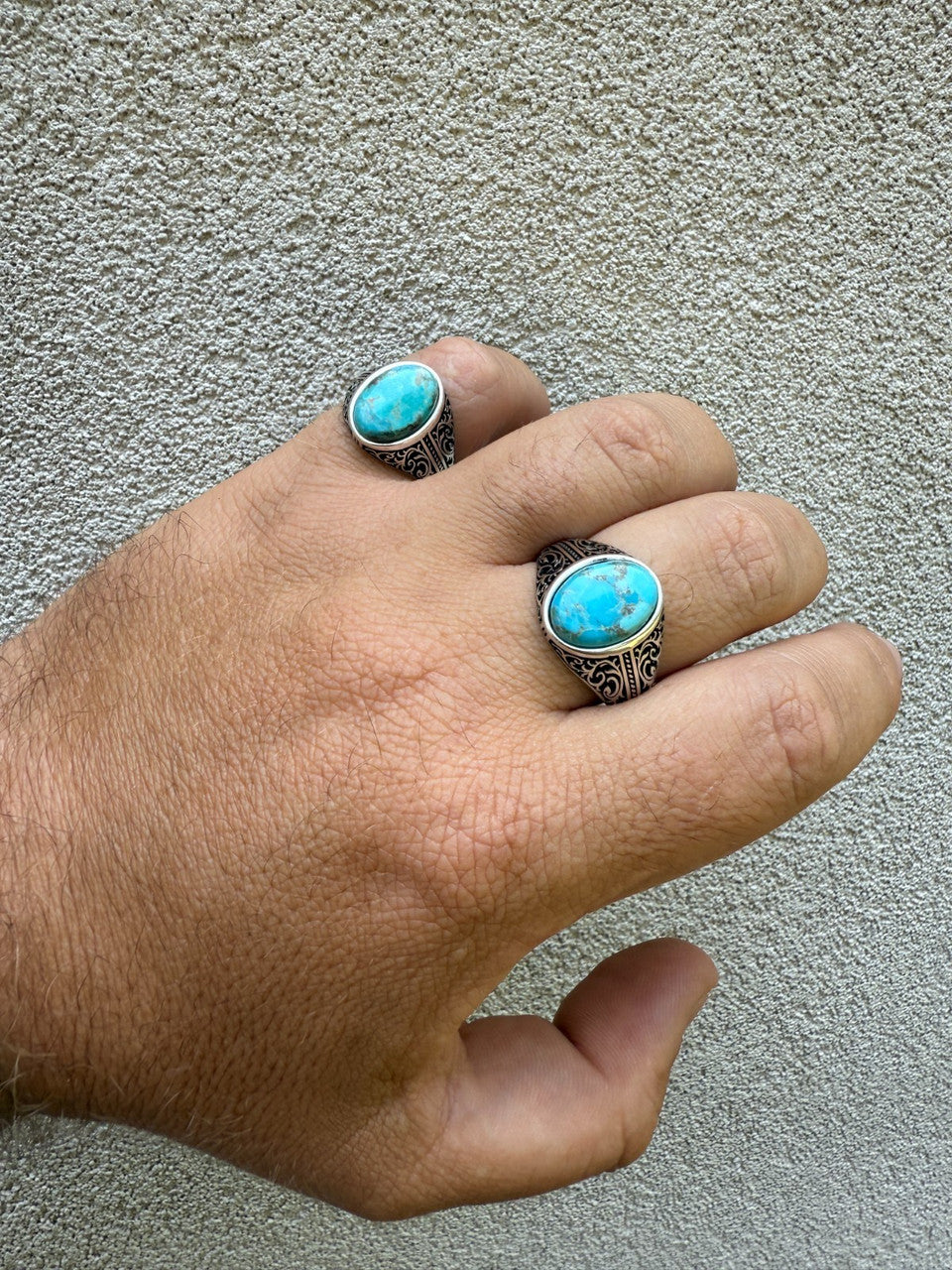 Arabian Nights Ring - 925 Silver Oxidized - Genuine Blue Turquoise Stone