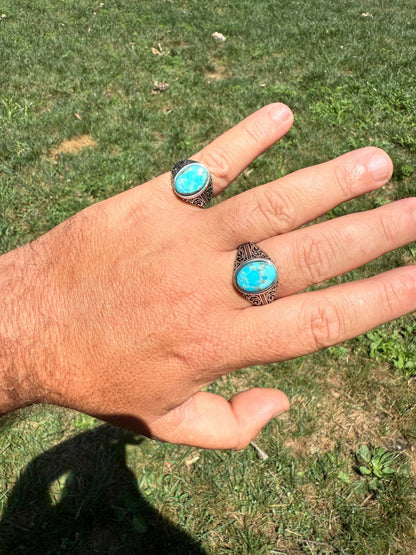 Arabian Nights Ring - 925 Silver Oxidized - Genuine Blue Turquoise Stone