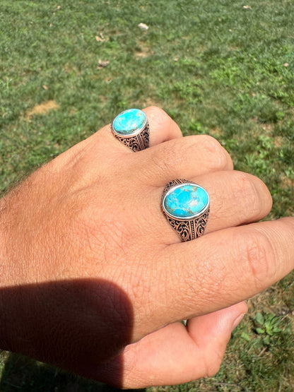 Arabian Nights Ring - 925 Silver Oxidized - Genuine Blue Turquoise Stone