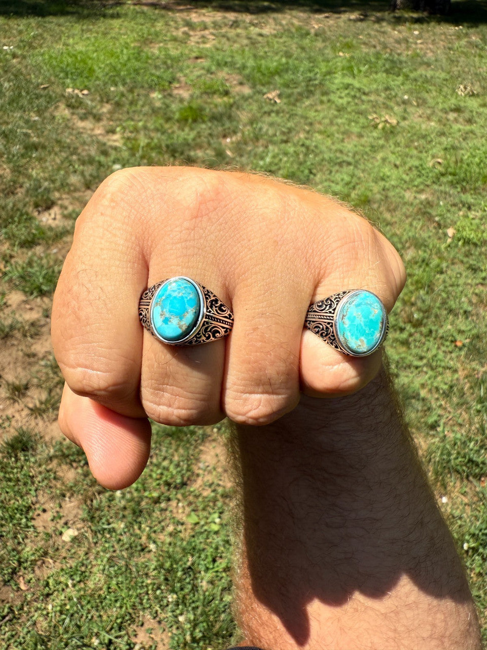 Arabian Nights Ring - 925 Silver Oxidized - Genuine Blue Turquoise Stone