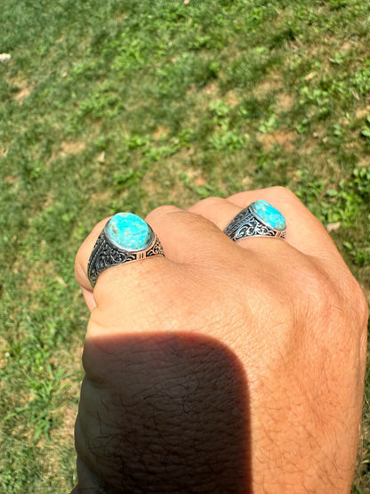 Arabian Nights Ring - 925 Silver Oxidized - Genuine Blue Turquoise Stone