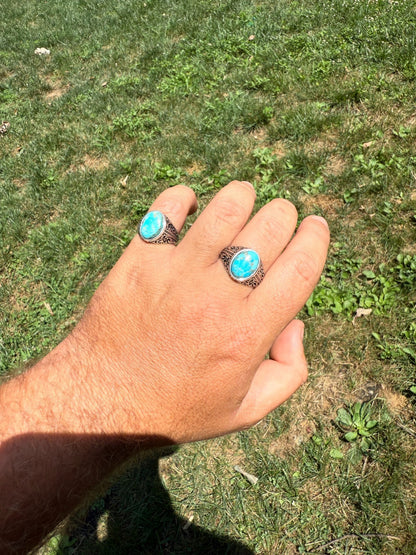 Arabian Nights Ring - 925 Silver Oxidized - Genuine Blue Turquoise Stone