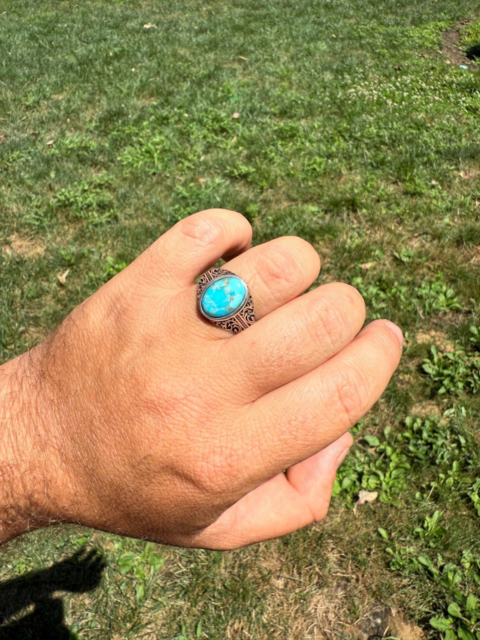 Arabian Nights Ring - 925 Silver Oxidized - Genuine Blue Turquoise Stone