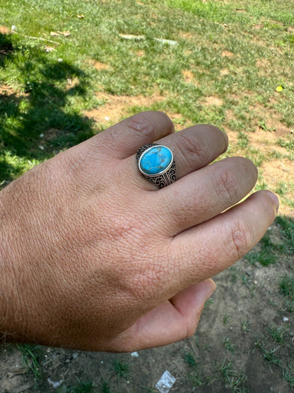 Arabian Nights Ring - 925 Silver Oxidized - Genuine Blue Turquoise Stone