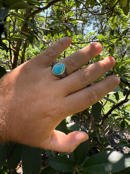 Arabian Nights Ring - 925 Silver Oxidized - Genuine Blue Turquoise Stone
