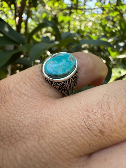 Arabian Nights Ring - 925 Silver Oxidized - Genuine Blue Turquoise Stone