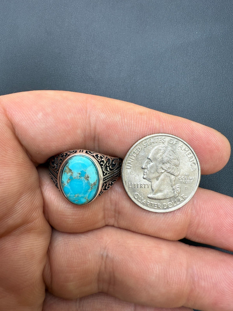 Arabian Nights Ring - 925 Silver Oxidized - Genuine Blue Turquoise Stone