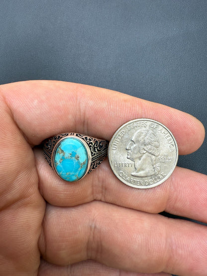 Arabian Nights Ring - 925 Silver Oxidized - Genuine Blue Turquoise Stone