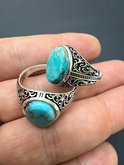 Arabian Nights Ring - 925 Silver Oxidized - Genuine Blue Turquoise Stone
