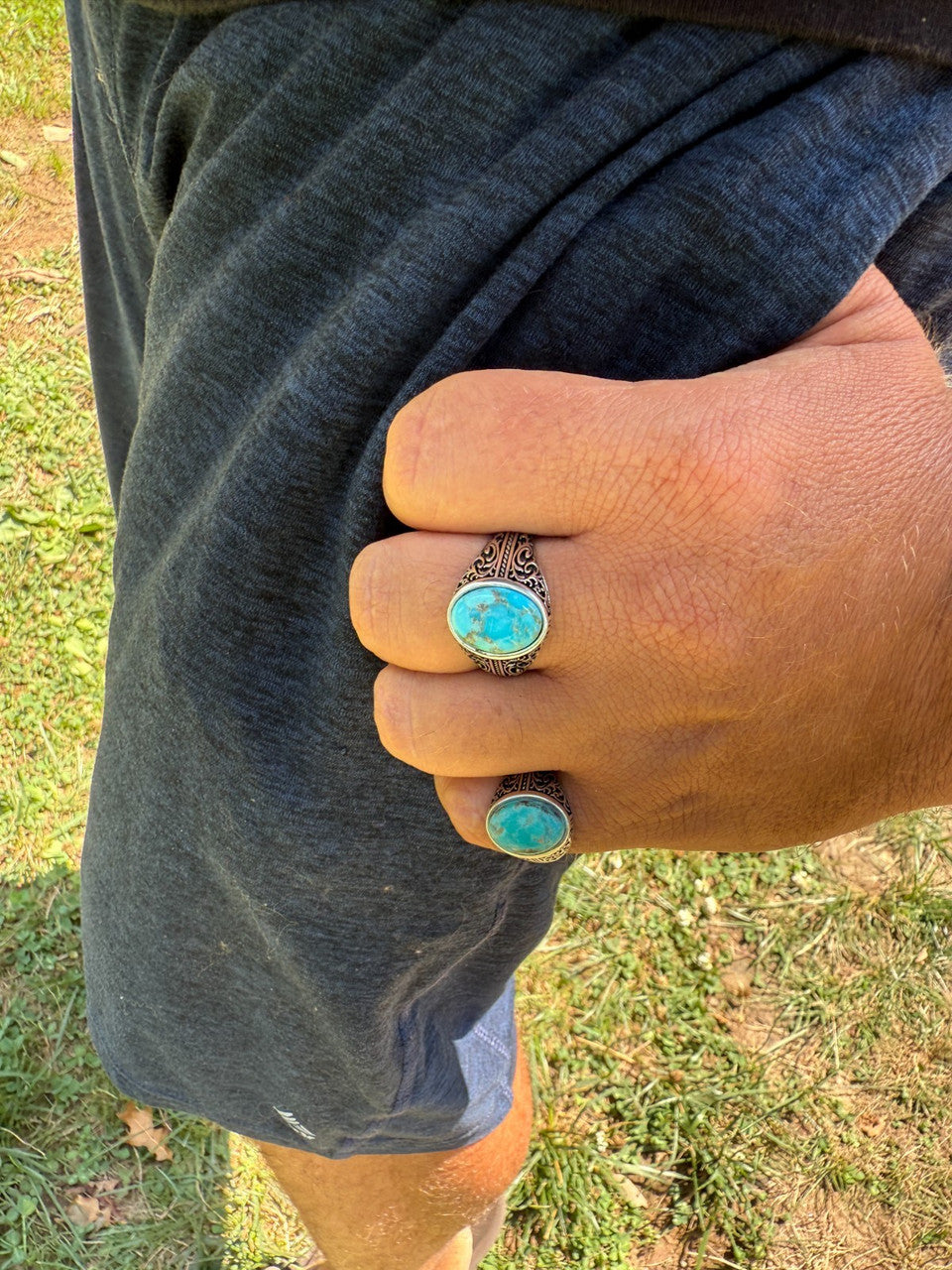 Arabian Nights Ring - 925 Silver Oxidized - Genuine Blue Turquoise Stone