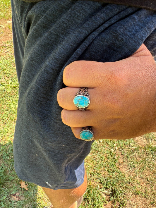Arabian Nights Ring - 925 Silver Oxidized - Genuine Blue Turquoise Stone