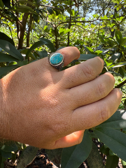 Arabian Nights Ring - 925 Silver Oxidized - Genuine Blue Turquoise Stone