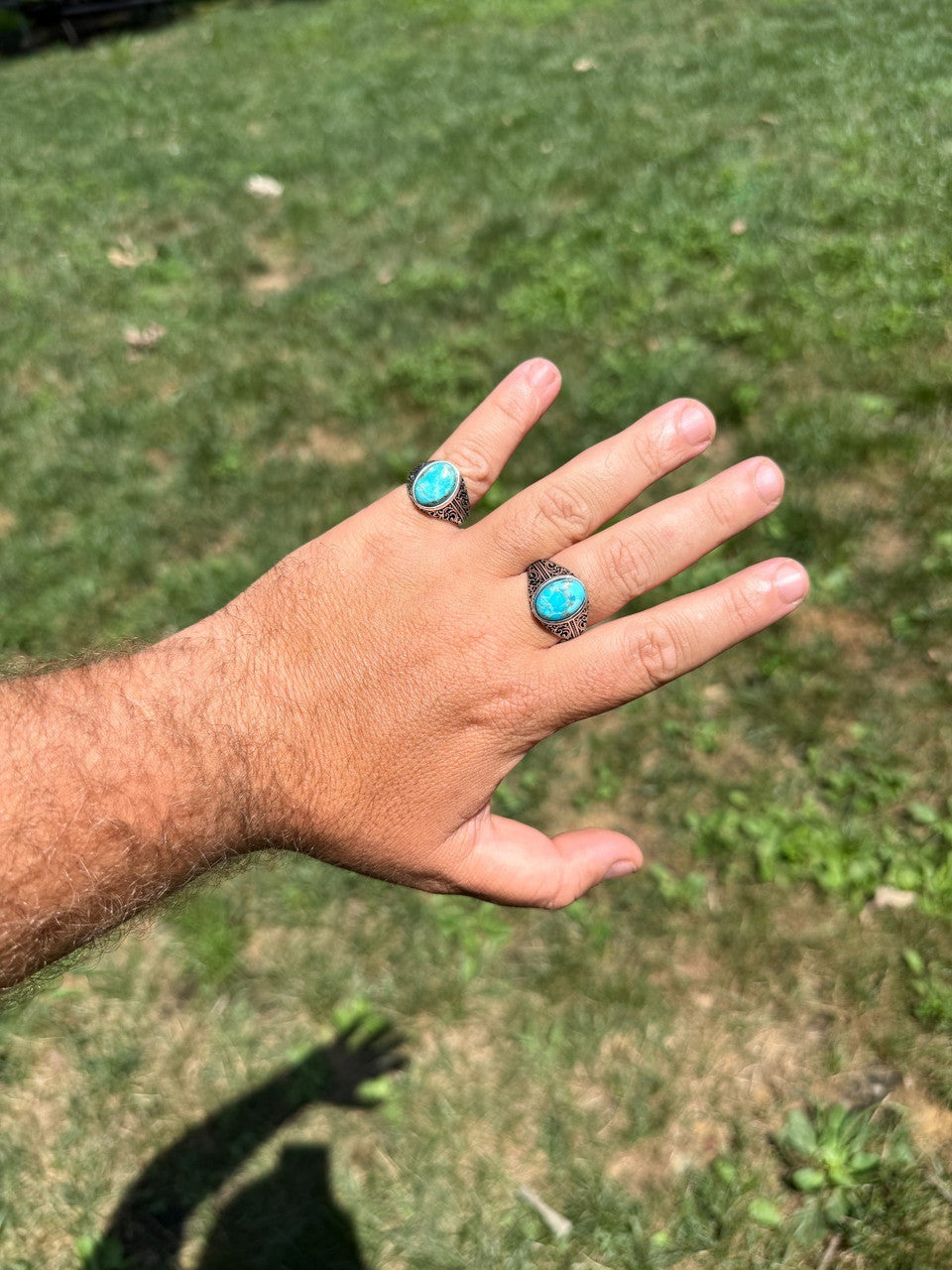 Arabian Nights Ring - 925 Silver Oxidized - Genuine Blue Turquoise Stone
