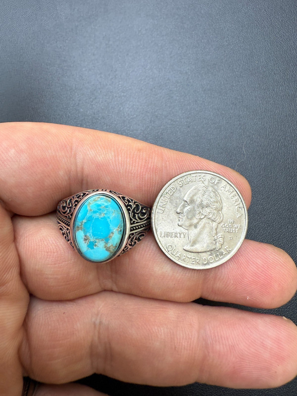 Arabian Nights Ring - 925 Silver Oxidized - Genuine Blue Turquoise Stone