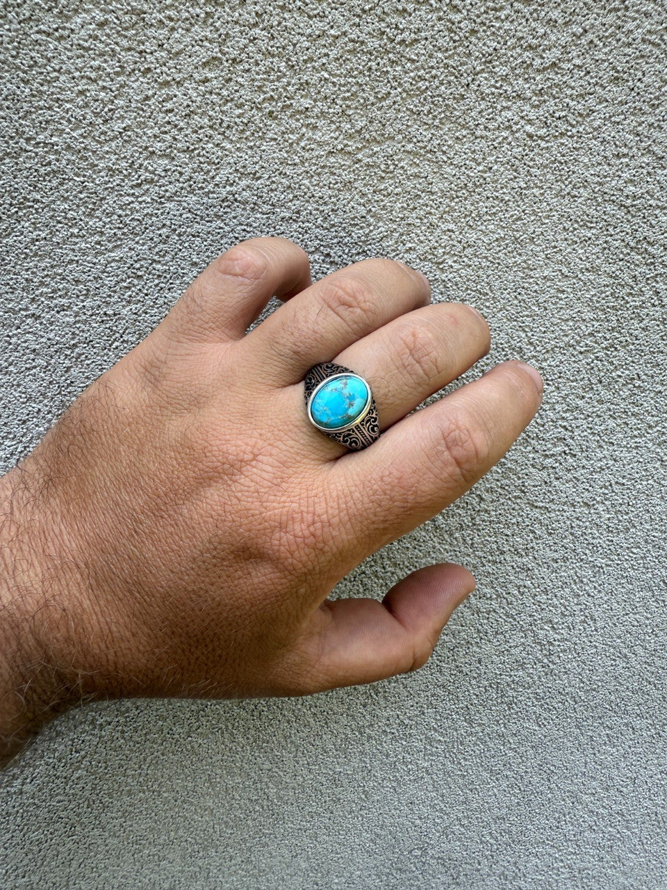 Arabian Nights Ring - 925 Silver Oxidized - Genuine Blue Turquoise Stone