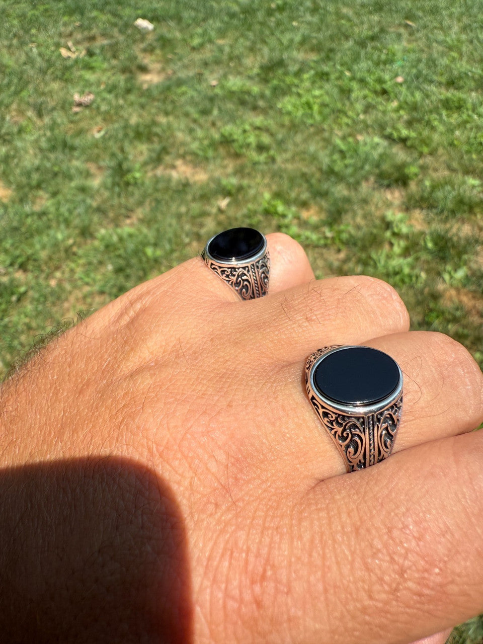 Arabian Nights Ring - 925 Silver Oxidized - Genuine Black Onyx Stone