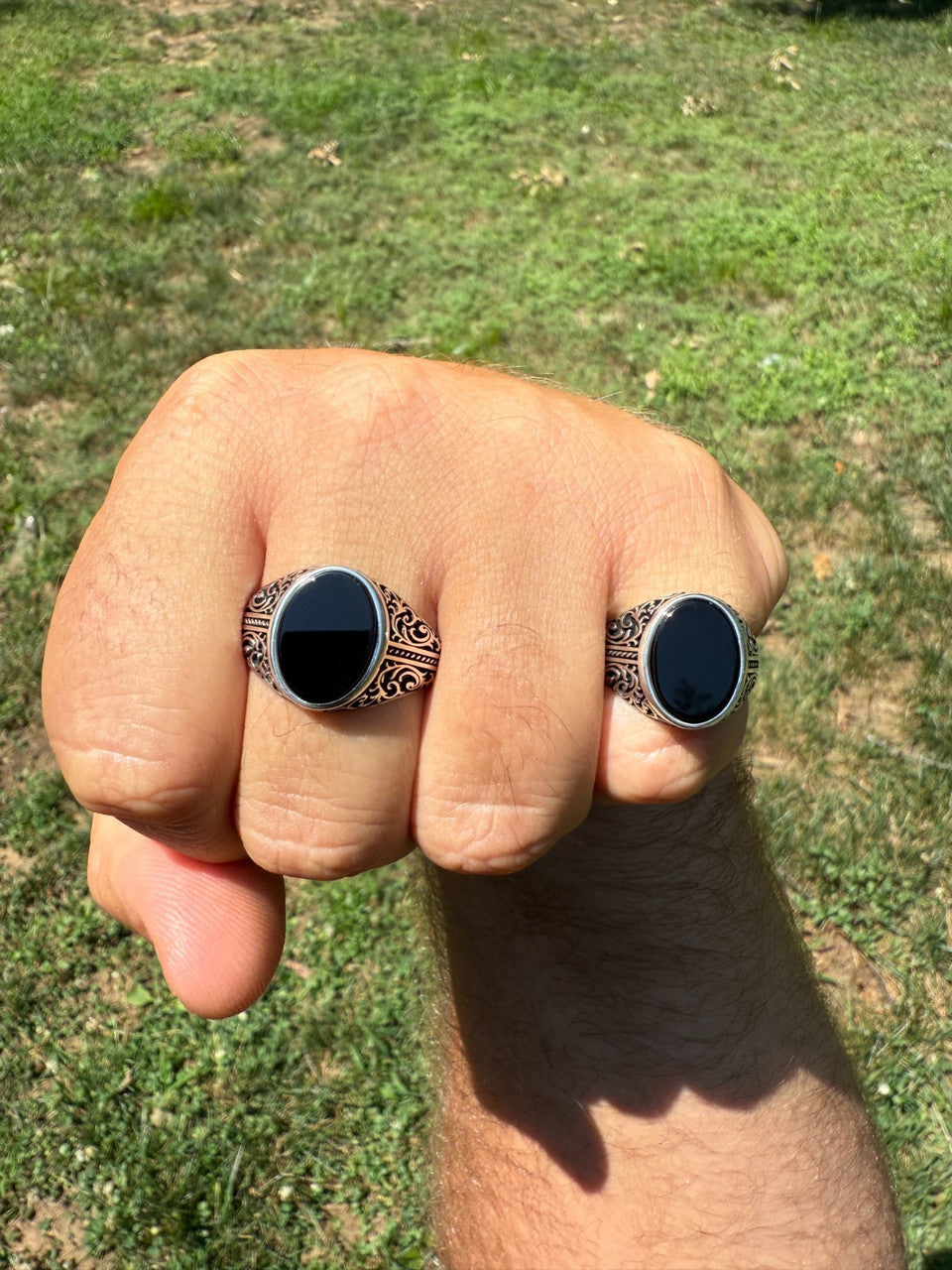 Arabian Nights Ring - 925 Silver Oxidized - Genuine Black Onyx Stone