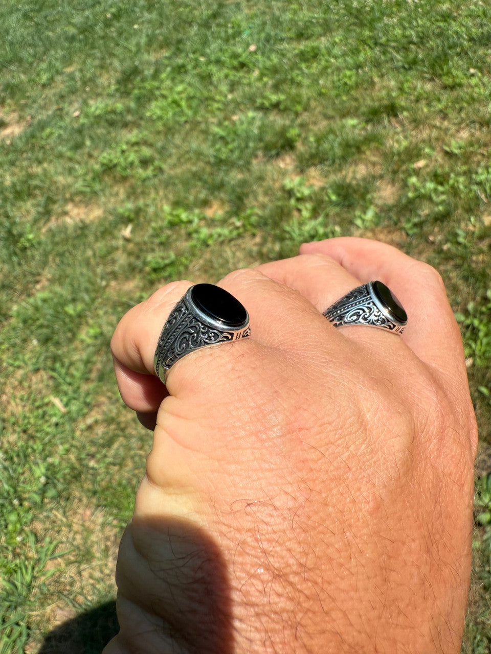 Arabian Nights Ring - 925 Silver Oxidized - Genuine Black Onyx Stone